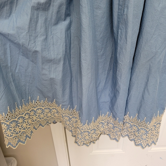 Banana Republic 100% Cotton Blue Cream Embroidered Sleeveless Full Fit Flare 8 - Picture 6 of 16
